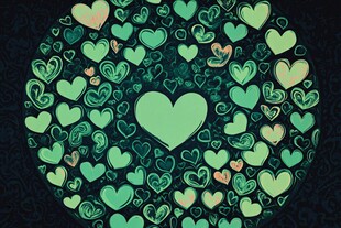 绿色爱心环绕的梦幻图案