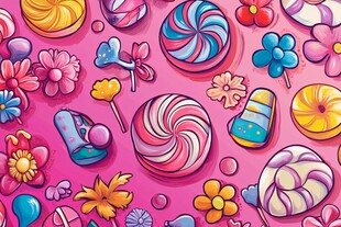 缤纷糖果花卉梦幻插画