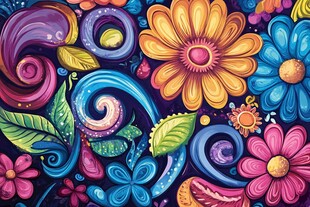 缤纷花卉抽象艺术图案