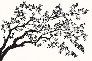 中式水墨风树枝剪影图案