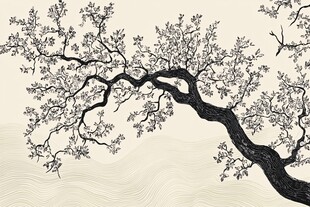 墨韵虬枝 枝头飞鸟图