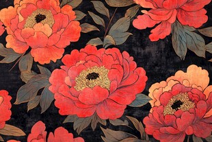 复古风艳丽牡丹花卉图案