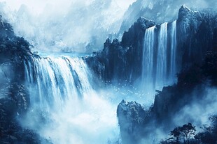 梦幻山水间的壮丽瀑布景观