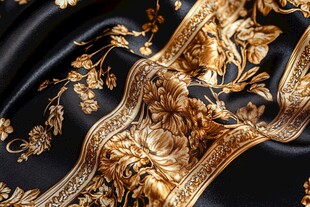 黑金奢华刺绣丝绸布料