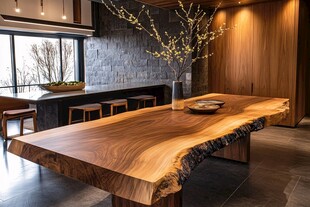 自然风实木餐桌室内场景