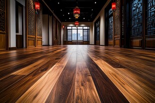 中式大厅木地板与红灯笼