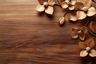 木质背景上的精致木雕花朵