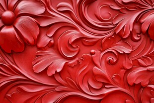 红色雕花墙面纹理特写