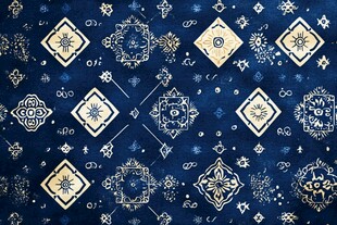 复古蓝金几何花纹图案