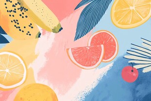 缤纷水果插画 清新色彩感