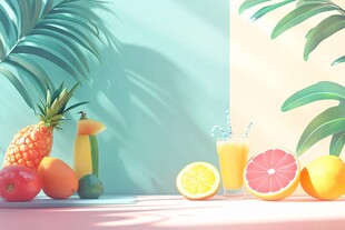 夏日缤纷水果与清凉果汁