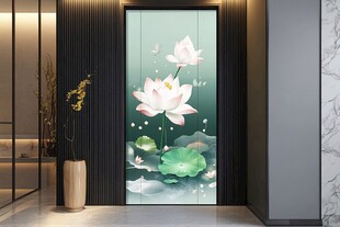 中式荷花玄关玻璃装饰画