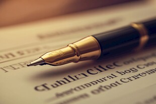 钢笔置于质量条款文件上