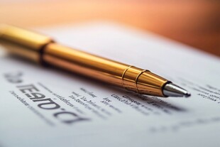 金色钢笔置于合同文件上