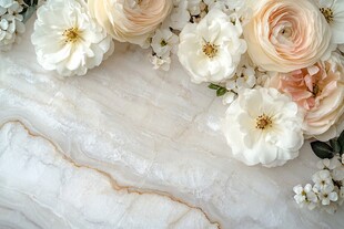 大理石上的柔美花卉组合