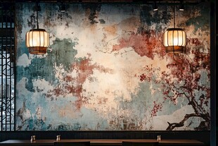 中式古风墙饰与悬挂灯笼