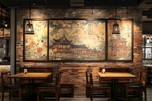 中式复古风餐厅用餐区一角