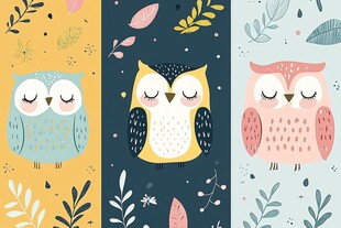可爱猫头鹰插画图案设计