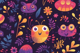 可爱昆虫花卉图案背景