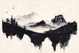 水墨山水倒影意境图