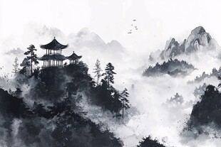 水墨山间亭 古韵山水景