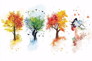 四季之树的梦幻水彩绘景