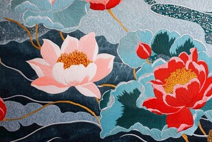 中式荷花锦缎图案艺术