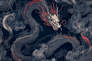 中式飞龙穿梭云海图案