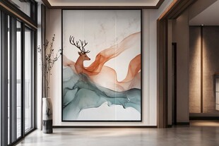 现代风玄关处的艺术鹿挂画