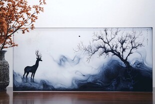 中式水墨风鹿景装饰画