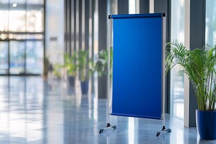 大厅中的蓝色空白展板