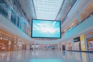 商场内巨大显示屏展示蓝天