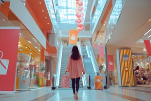 女子漫步繁华商场