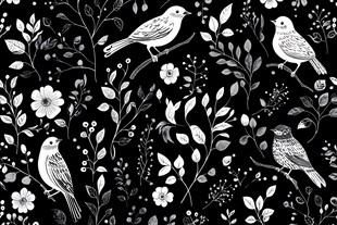黑白花鸟图案设计素材