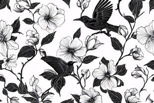 黑白花鸟图案