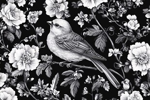 花鸟黑白插画 静谧之美