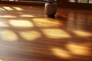 阳光下的木地板与古朴花瓶