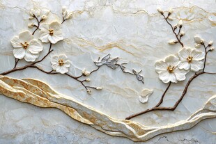 立体花卉大理石纹理装饰画