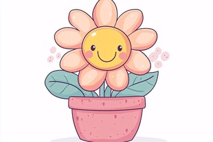 可爱笑脸花朵盆栽插画