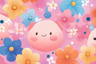 萌趣粉桃置身缤纷花海