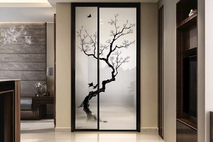 中式花鸟玻璃隔断门