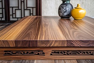 中式实木茶桌与雅致摆件