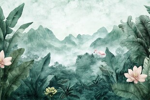 梦幻雨林中的山景与花卉