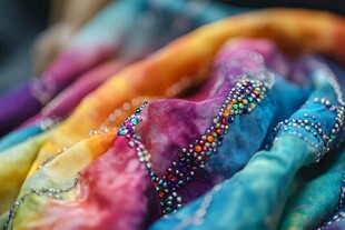 多彩珠饰丝巾特写