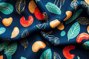 蓝底腰果叶图案丝绸面料