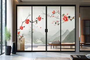 中式花鸟山水移门设计
