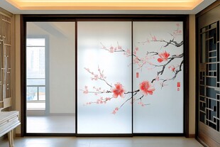 中式梅花玻璃移门装饰