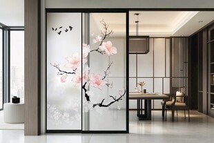 中式桃花玻璃隔断室内景