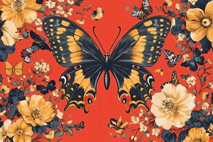 红底蝶花图