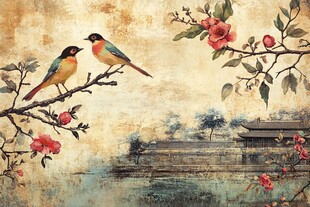 双鸟栖枝图
